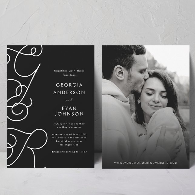Invitation Fun Whimsscript Monogramme noir blanc Mariage (Créateur téléchargé)