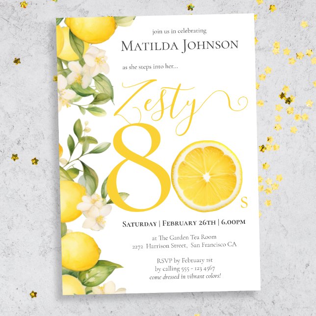 Invitation Fun Zesty Lemon 80th Birthday Party (Mockup view)