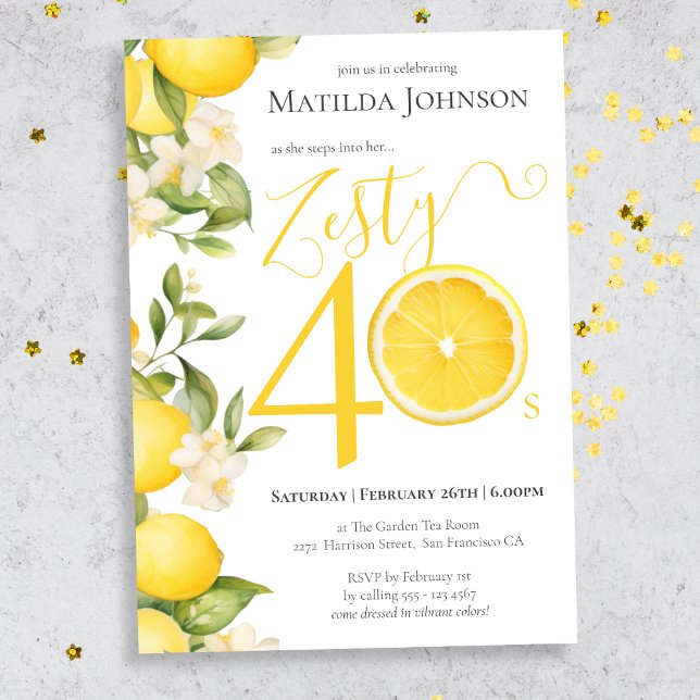 Invitation Fun Zesty Lemon fête du 40e anniversaire (Mockup view)