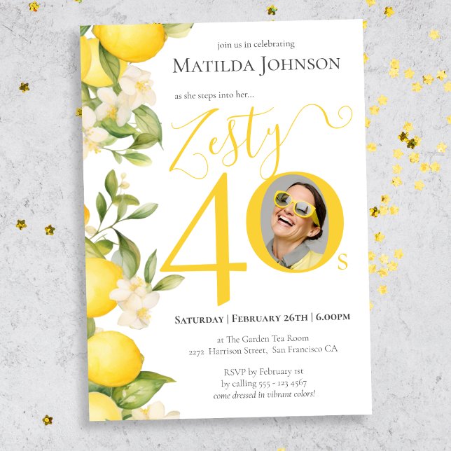 Invitation Fun Zesty Lemon Photo 40th Birthday Party (Mockup View)