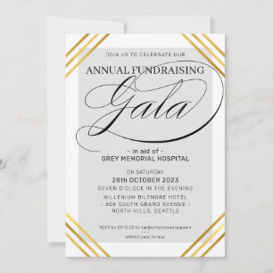 Invitation FUNDRAISING GALA événement fantaisie cadre or gris