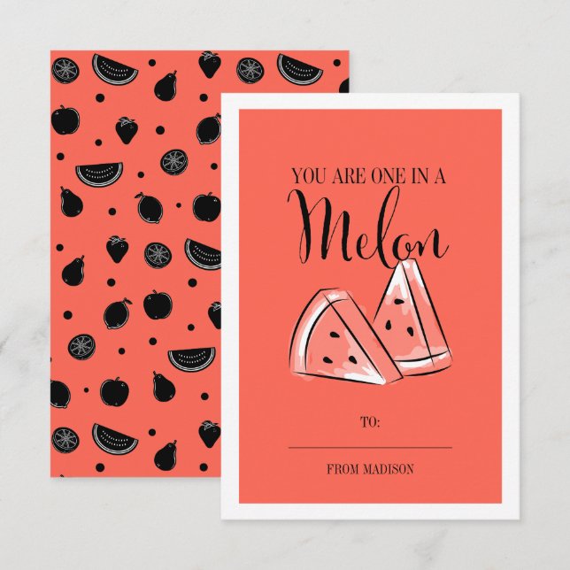 Invitation Fundy Pun de Fruit Melon Classroom Valentine Card (Devant / Derrière)