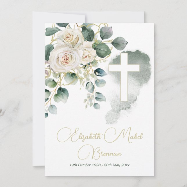 Invitation Funérailles Christian Elegant Rose Floral (Dos)