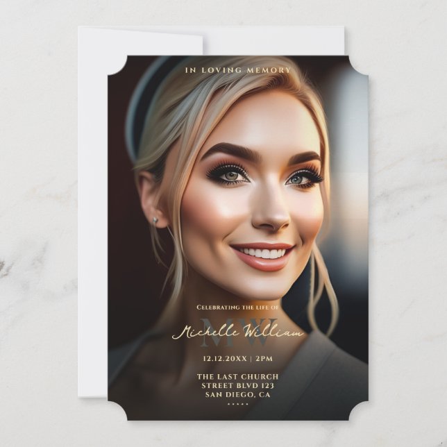 Invitation Funérailles commémoratives dans l'amour Mémoire Él (Devant)