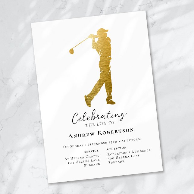 Invitation Funérailles de golf de Gold Foil (Créateur téléchargé)