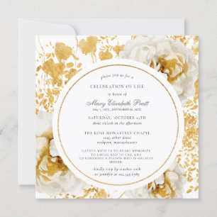 Invitation Funérailles d'or de Rose blanche moderne