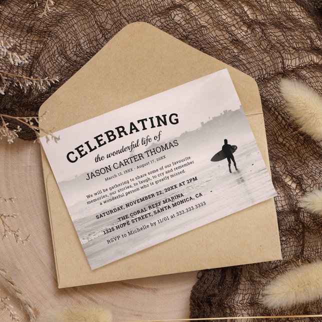 Invitation Funérailles du surfeur | Célébration De La Vie (Créateur téléchargé)