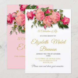 Invitation Funérailles Memorial rose Roses Célébration de la 