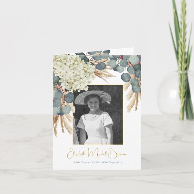 Invitation Funérailles Photo florale Élégant feuillage Eucaly (Devant)