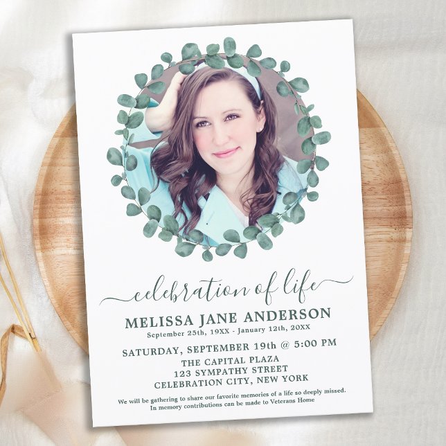Invitation Funérailles Verdure Photo Célébration De La Vie (Créateur téléchargé)