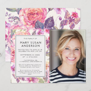 Invitation Funérailles Vintages Florales Célébration de la vi