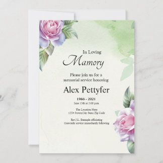 Invitation funéraire florale et carte Faire-part