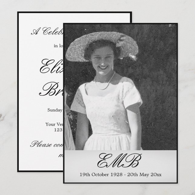 Invitation Funéraire Mémorial Simple Photo Élégante Invitatio (Devant / Derrière)