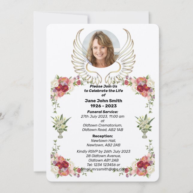 Invitation funéraire Rose personnalisée (Devant)