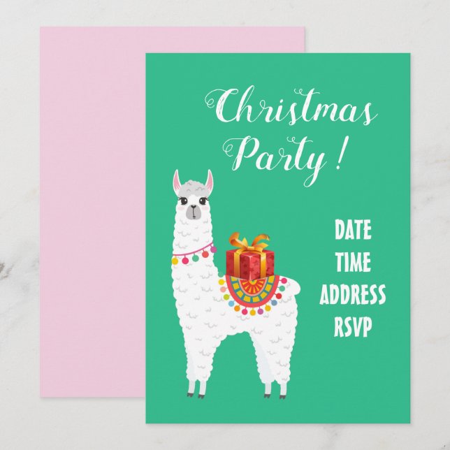 Invitation Funky Alpaca Noël jolie lama (Devant / Derrière)