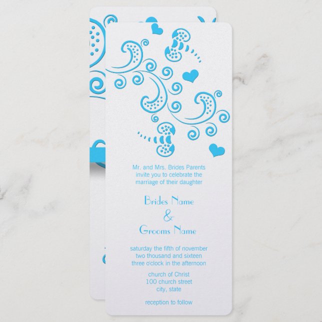 Invitation Funky Aqua Blue Butterfly ou Bumble Bee Mariage (Devant / Derrière)