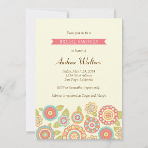 Invitation Funky Boho Retro Flowers Mariage