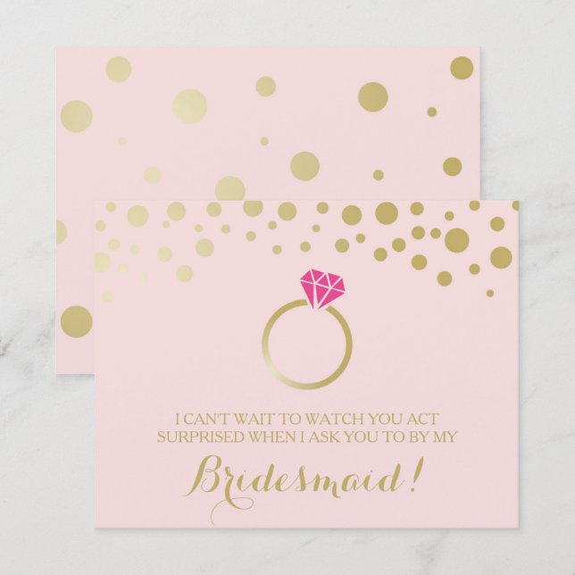 Invitation Funky BRIDESMAID PROPOSAL card ~ Rose & Faux Gold (Devant / Derrière)
