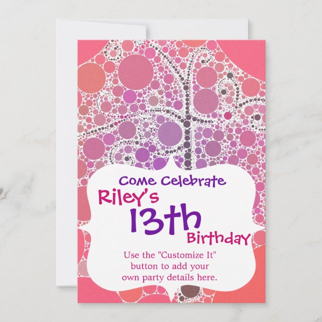 Invitation Funky Coloré Défilement Arbre Cercles Bulles Pop A (Devant)