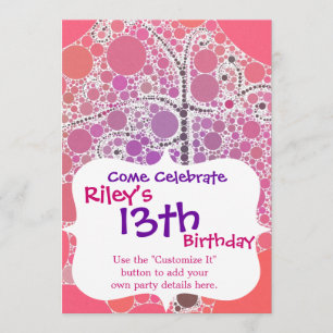 Invitation Funky Coloré Défilement Arbre Cercles Bulles Pop A