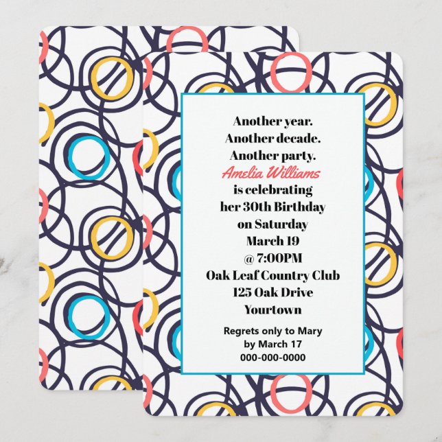 Invitation Funky Doodles 30e fête d'anniversaire (Devant / Derrière)