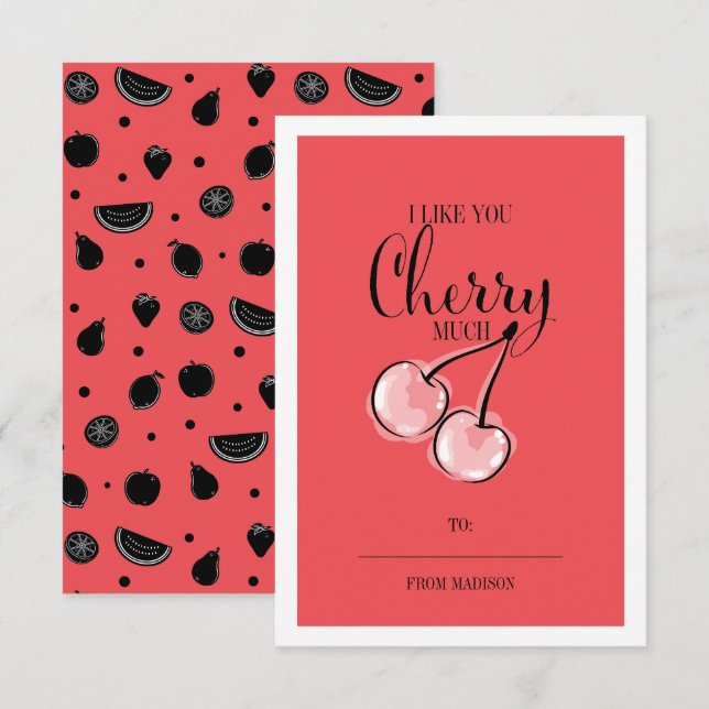 Invitation Funky Fruit Pun Cherry Classroom Valentine Card (Devant / Derrière)
