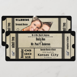 Invitation Funky Playbill Wedding Silver Metallic Invite