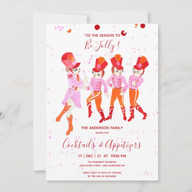 Invitation Funky Rose Aquarelle Nutcracker Ballet Holiday (Devant)