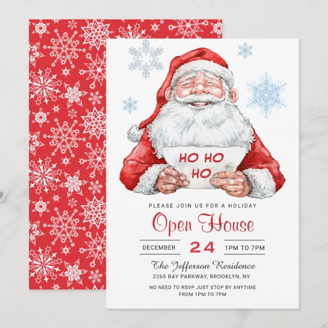 Invitation Funky Santa Claus Holiday Christmas Open House (Devant / Derrière)