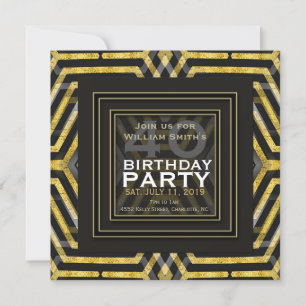 Invitation Funky Scifi Black Gold Geometry 40e anniversaire