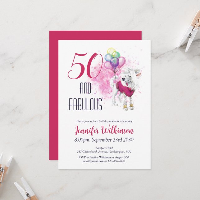 Invitation Funny 50 et Fabulous Pink (Devant/Arrière en situation)
