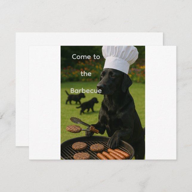 Invitation Funny black Labrador grill chef (Devant / Derrière)