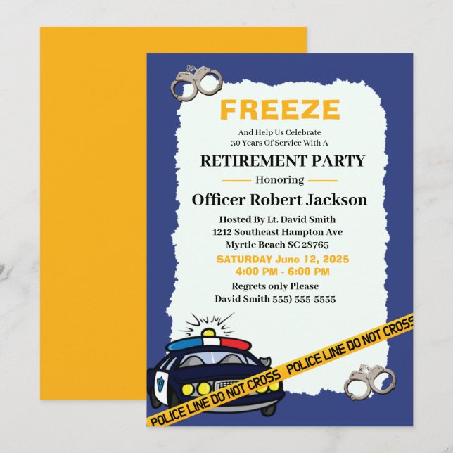 Invitation Funny Blue Police Officier Parti de retraite (Devant / Derrière)