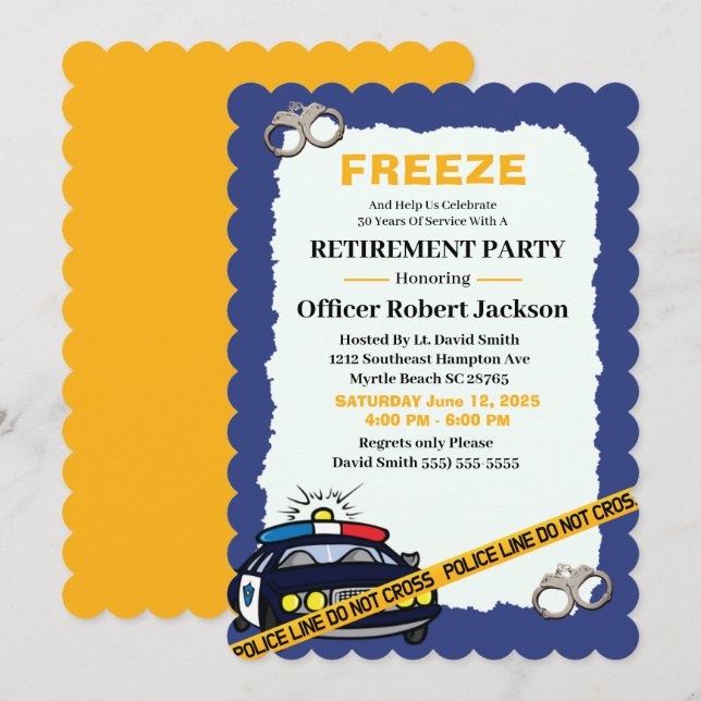 Invitation Funny Blue Police Officier Parti de retraite Invit (Devant / Derrière)