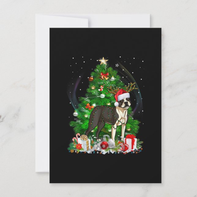 Invitation Funny Boston Terrier Christmas Tree Light Pajama D (Devant)