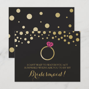 Invitation Funny BRIDESMAID PROPOSAL card ~ Black & Faux Gold