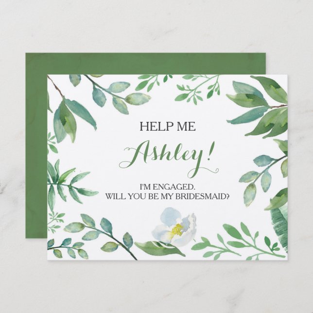 Invitation Funny BRIDESMAID PROPOSAL card, Green (Devant / Derrière)