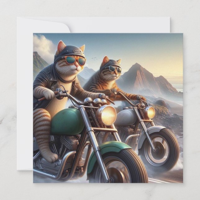 Invitation Funny Cat Bikers, Cat Rocker Anniversaire (Devant)