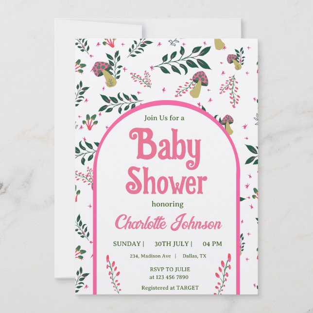Invitation Funny Champignons et Baby shower de Jardin de cont (Devant)