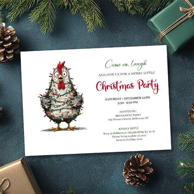 Invitation Funny Chicken Minimalist Holiday Party Printable (Funny Chickens Minimalist Holiday Party Printable)