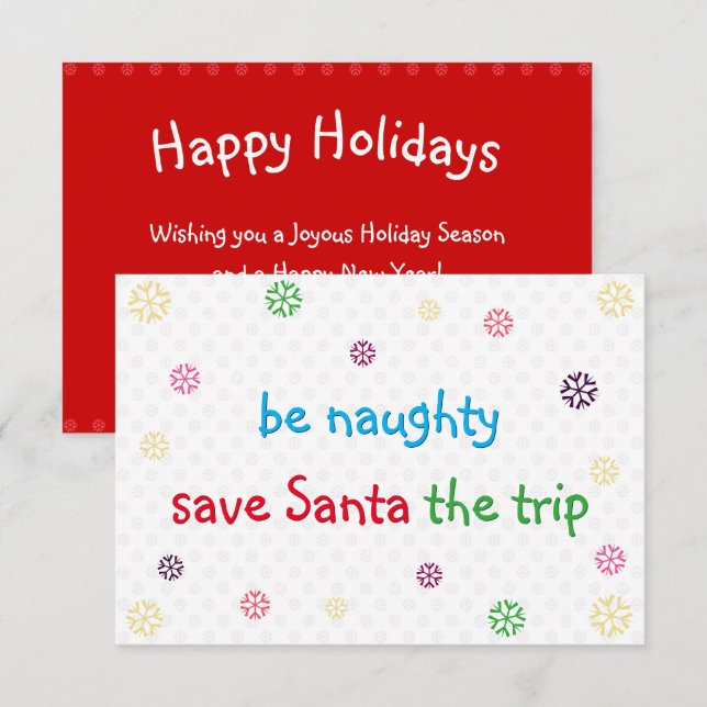 Invitation Funny Christmas Holiday Card Be Naughty Père Noël  (Devant / Derrière)