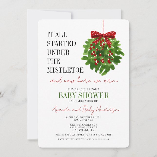 Invitation Funny Christmas Mistletoe Baby shower (Devant)
