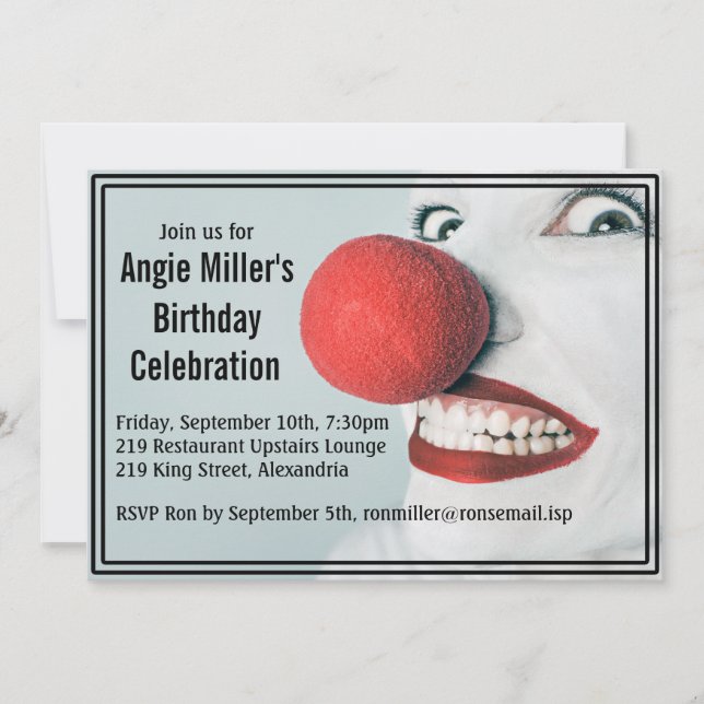 Invitation Funny Clown visage moderne Anniversaire (Devant)