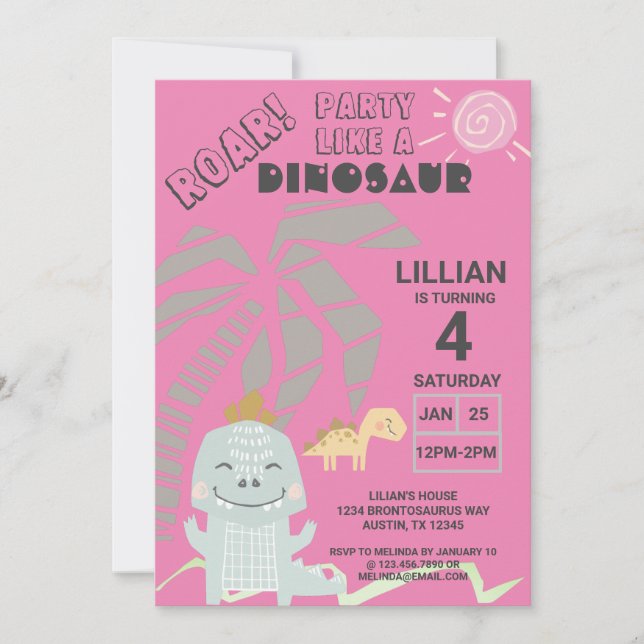 Invitation Funny Dinosaur Roar Anniversaire de enfant Party (Devant)