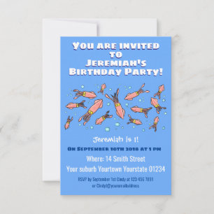 Invitation Funny école de calmar avec bulles dessin animé