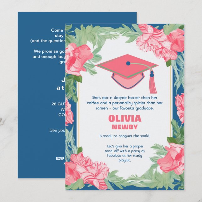 Invitation Funny Floral Brilliance Grad Party (Devant / Derrière)