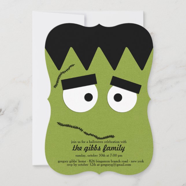 Invitation Funny Frankenstein Face pour la fête d'Halloween (Devant)