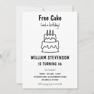 Invitation Funny Free Cake Joke Simple Quirky 36e anniversair