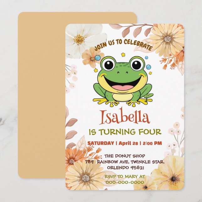 Invitation Funny Green Frog dessin animé animal sauvage Anniv (Devant / Derrière)