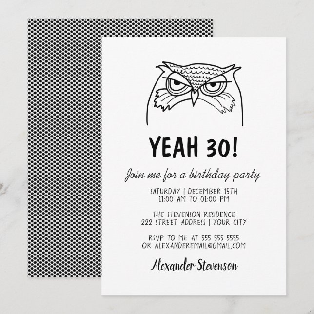 Invitation Funny Homme 30e anniversaire (Devant / Derrière)